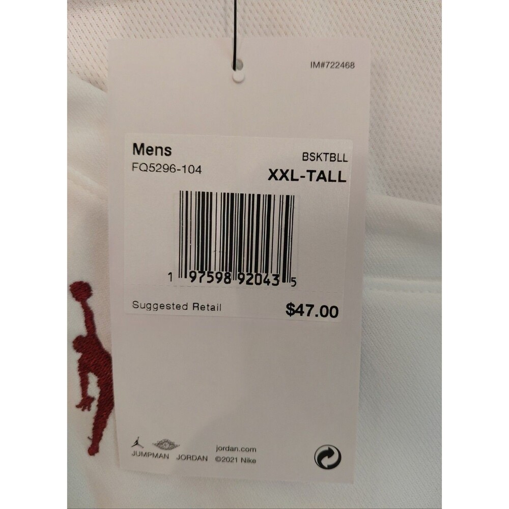 Jordan Men's Size 2XL Stock Overtime Basketball Jersey White/Red FQ5296-100 NWT - Picture 5 of 5